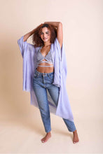 Load image into Gallery viewer, Frayed Trim Kimono Ponchos Periwinkle