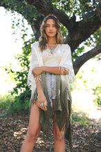 Load image into Gallery viewer, Fringe Boho Style Ombre Ruana Kimono Olive