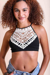 High Neck Crochet Lace Bralette XS/S / Black