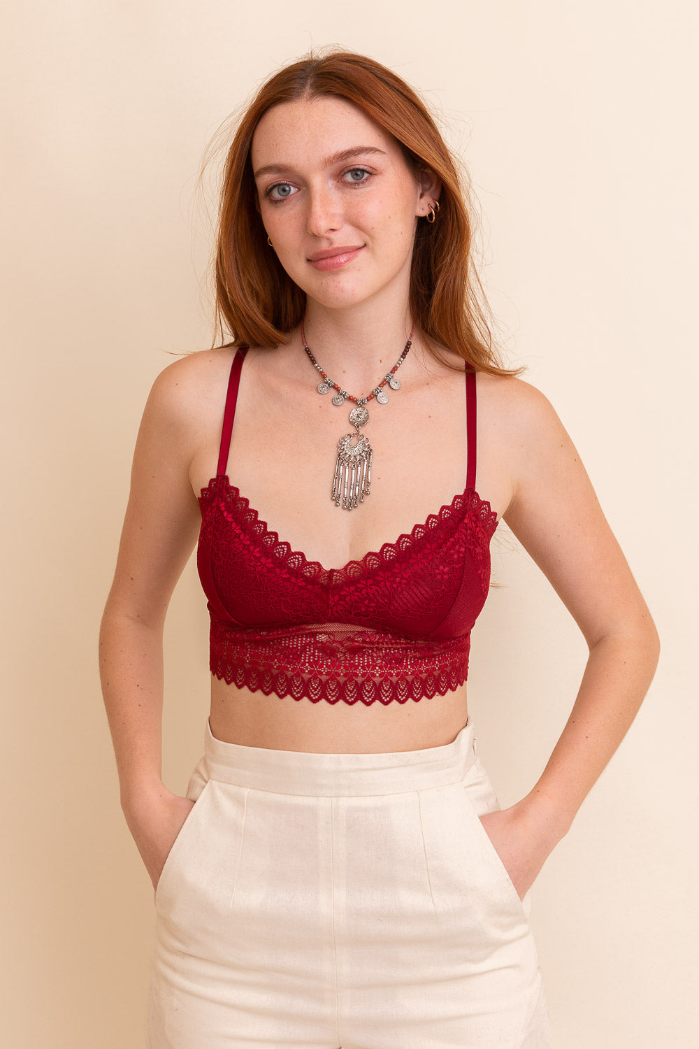 Lace Crop Camisole Bralette Red
