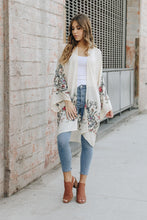 Load image into Gallery viewer, Long Floral Kimono Cardigan Cream