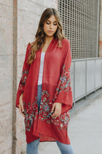 Load image into Gallery viewer, Long Floral Kimono Cardigan Plum