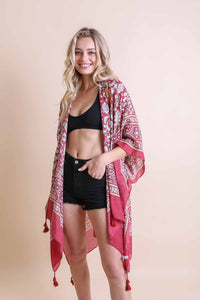 Moroccan Inspired Tapestry Kimono One Size / Red