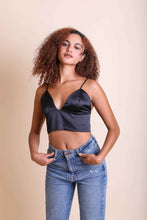 Load image into Gallery viewer, Satin Longline Bralette Small / Black