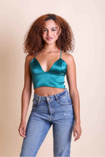 Load image into Gallery viewer, Satin Longline Bralette Small / Teal