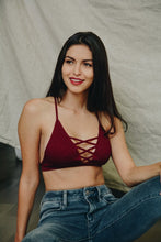 Load image into Gallery viewer, Seamless Lace Up Racerback Bralette XS/S / Burgundy