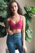 Load image into Gallery viewer, Strappy Back Geometric Lace Bralette Small / Fuchsia