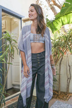 Load image into Gallery viewer, Striped Frayed Colorful Kimono Navy