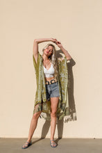 Load image into Gallery viewer, Velvet Mesh Tapestry Kimono Ponchos One Size / Mustard