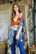 Load image into Gallery viewer, Vibrant Multicolor Frayed Kimono Navy