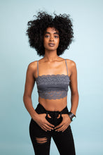 Load image into Gallery viewer, Wide Lace Bandeau w/ Detachable Straps Bralette Small / Gray